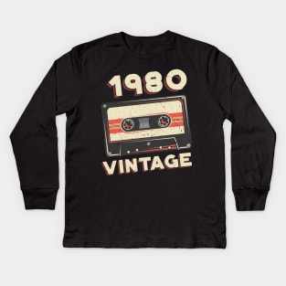 Vintage 1980 Retro Cassette Tape 40th Birthday Kids Long Sleeve T-Shirt